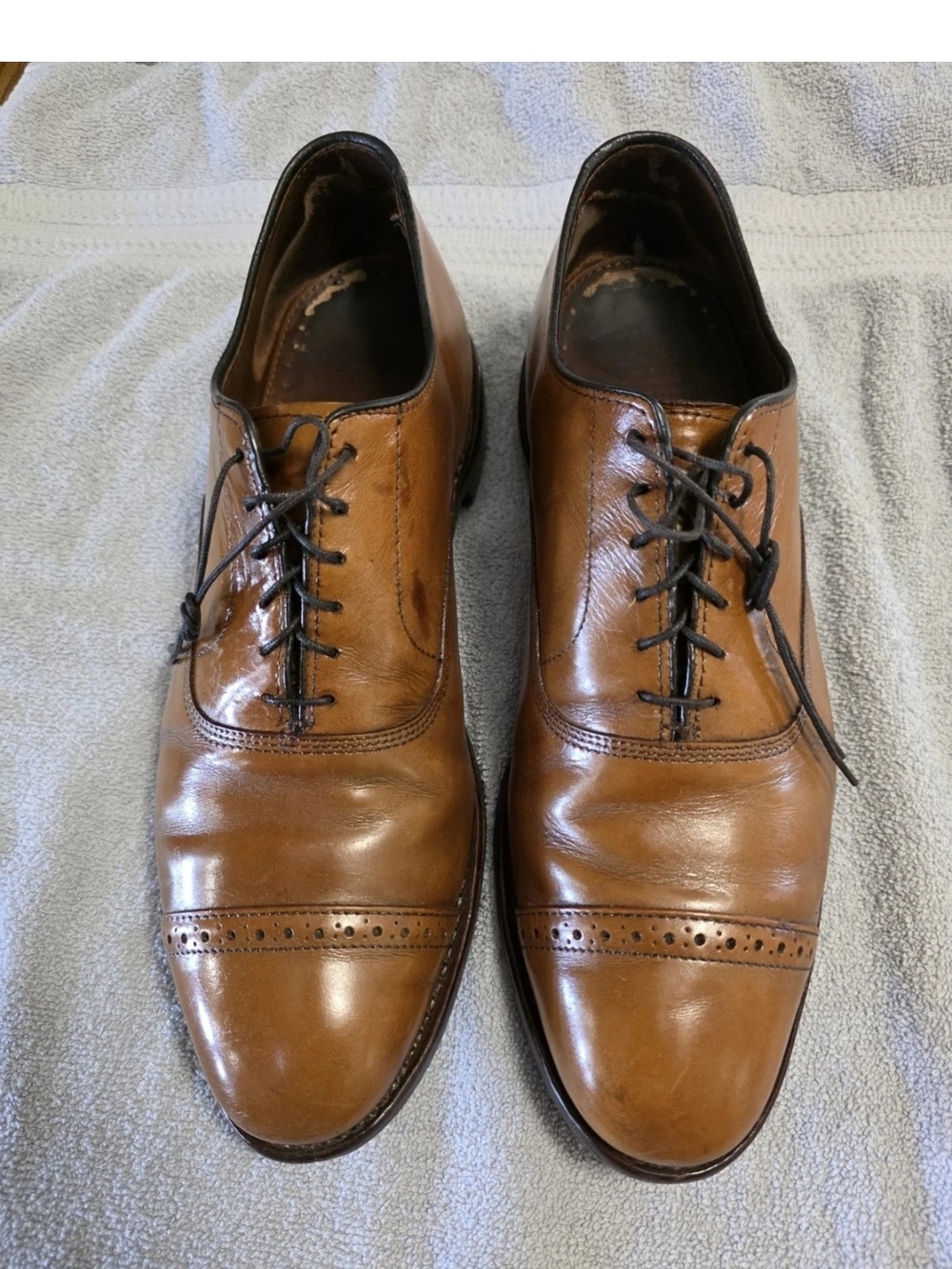 ​Brooks Brothers By Allen Edmonds Mens 10.5 D Tan Cap Toe Oxford Shoes Usa Made